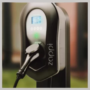 Myenergi Zappi Black on a freestanding ev charger post