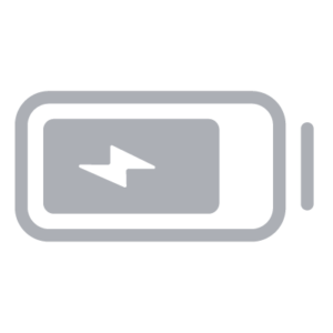 Battery charging symbol in grey on white background