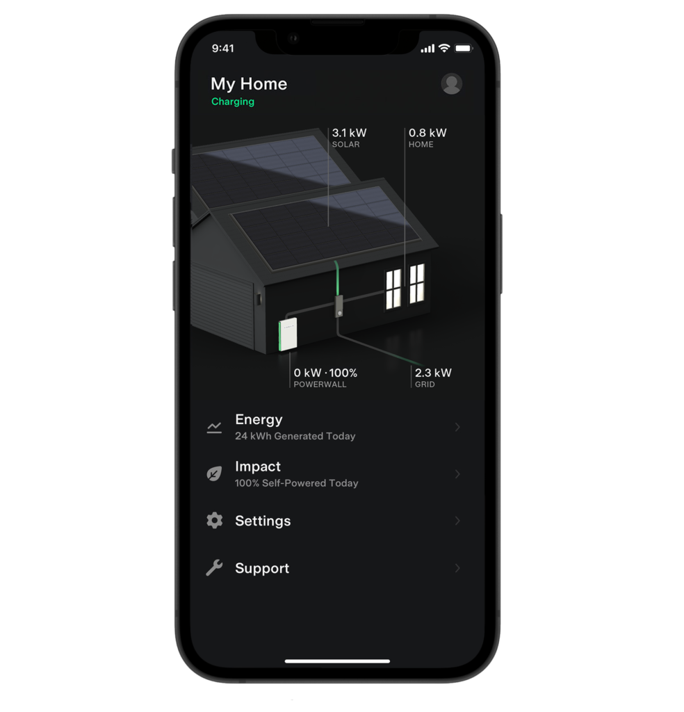 Tesla app showing main house page